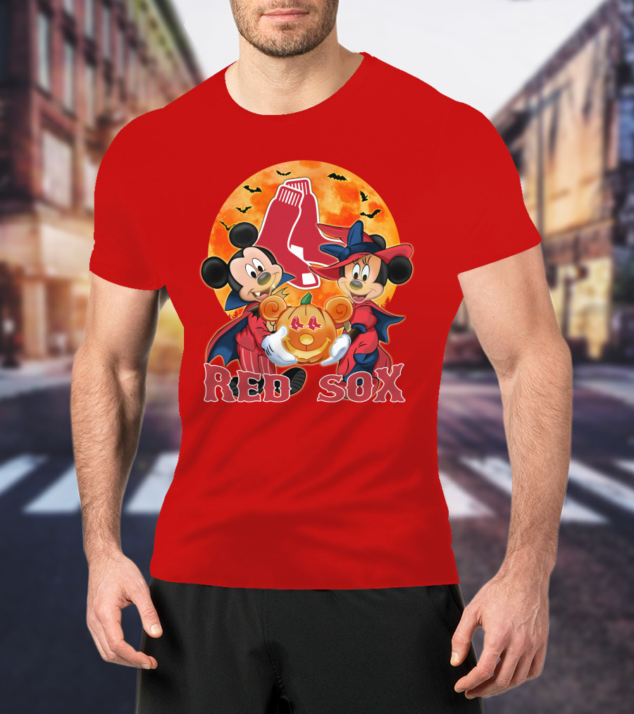 Boston Red Sox Mickey And Minnie Mouse Halloween Pumpkin T-Shirt
