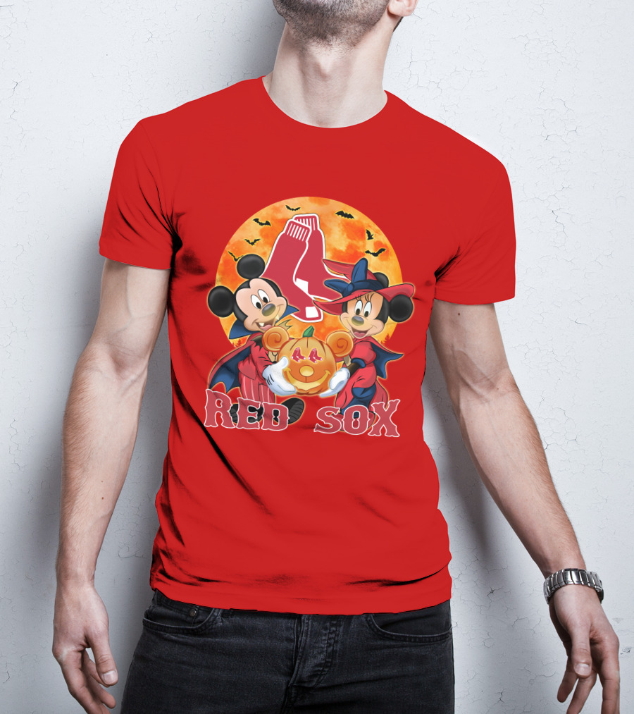 Boston Red Sox Mickey And Minnie Mouse Halloween Pumpkin T-Shirt