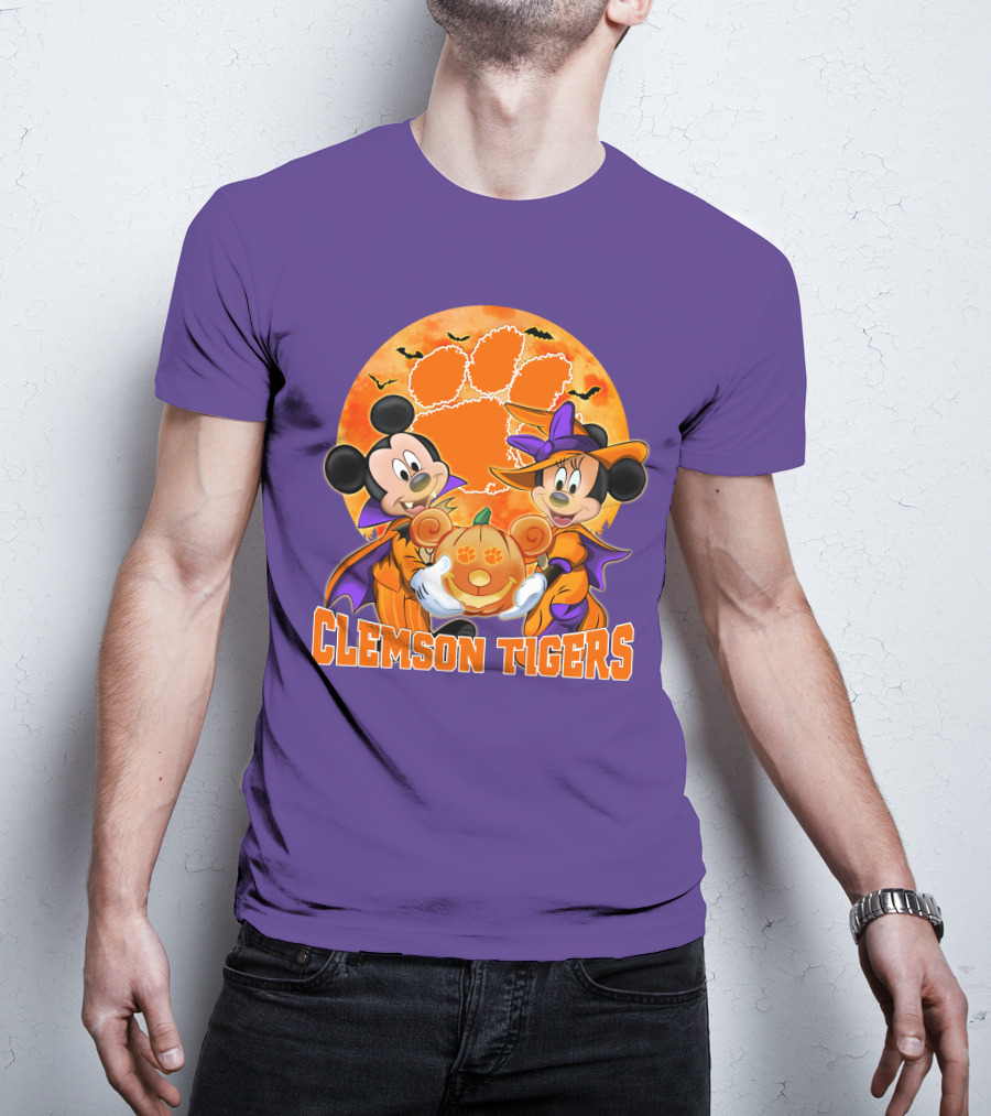 Clemson Tigers Mickey Mouse Minnie Mouse Halloween Pumpkin T-Shirt