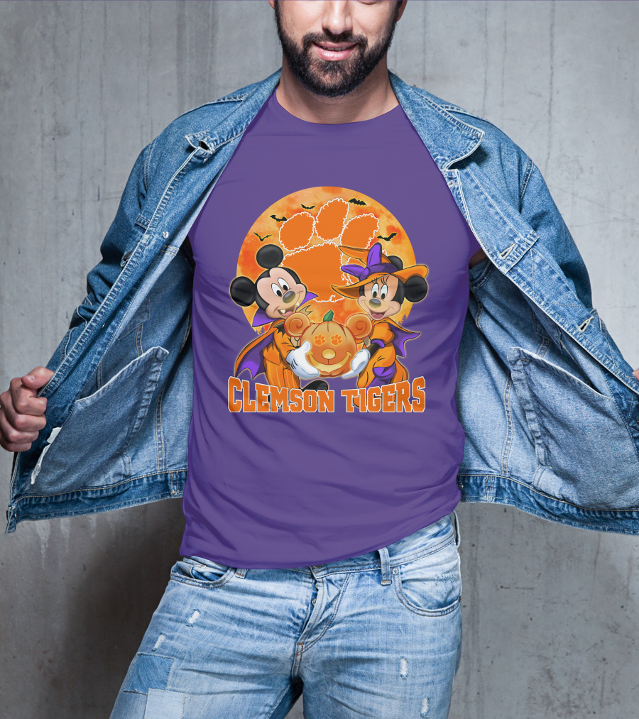 Clemson Tigers Mickey Mouse Minnie Mouse Halloween Pumpkin T-Shirt