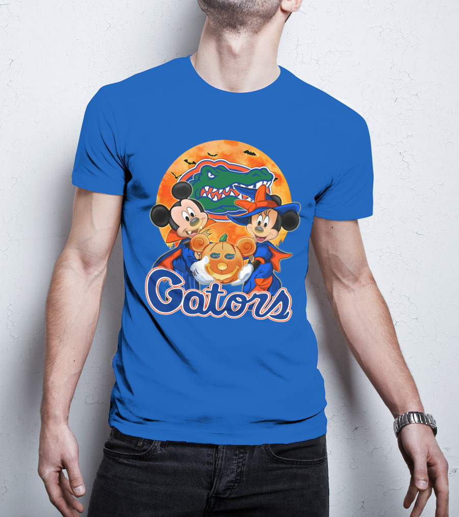 Florida Gators Mickey Mouse And Minnie Mouse Halloween Pumpkin T-Shirt