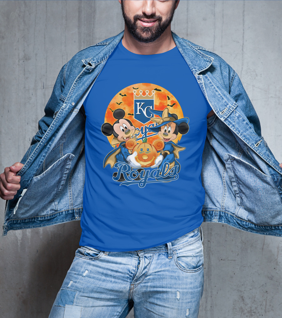 Kansas City Royals Mickey Mouse And Minnie Mouse Halloween Pumpkin Magic T-Shirt