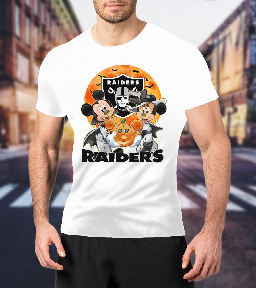 Las Vegas Raiders Mickey Mouse Minnie Mouse Halloween Pumpkin T-Shirt