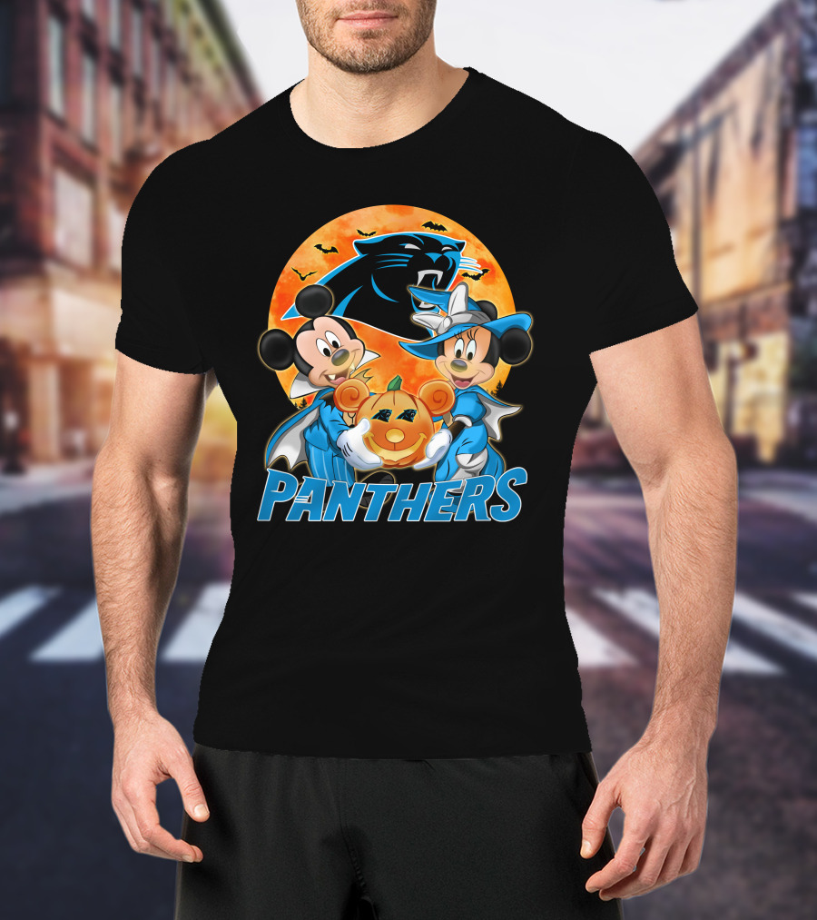 Carolina Panthers Mickey Mouse Minnie Mouse Halloween Pumpkin T-Shirt