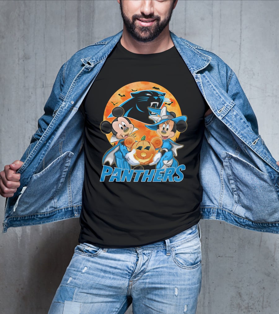 Carolina Panthers Mickey Mouse Minnie Mouse Halloween Pumpkin T-Shirt