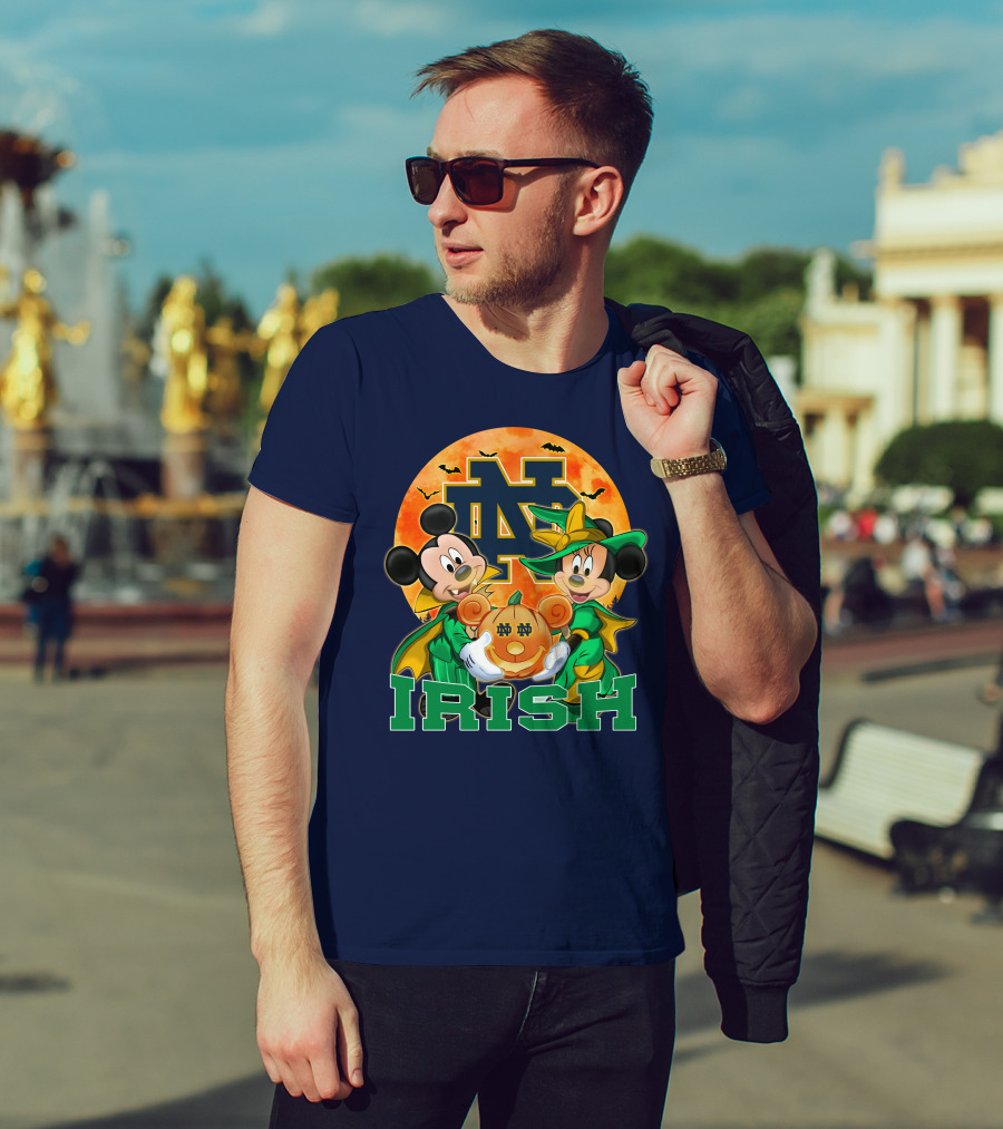 Notre Dame Fighting Irish Mickey Mouse Minnie Mouse Halloween Irish Pumpkin T-Shirt