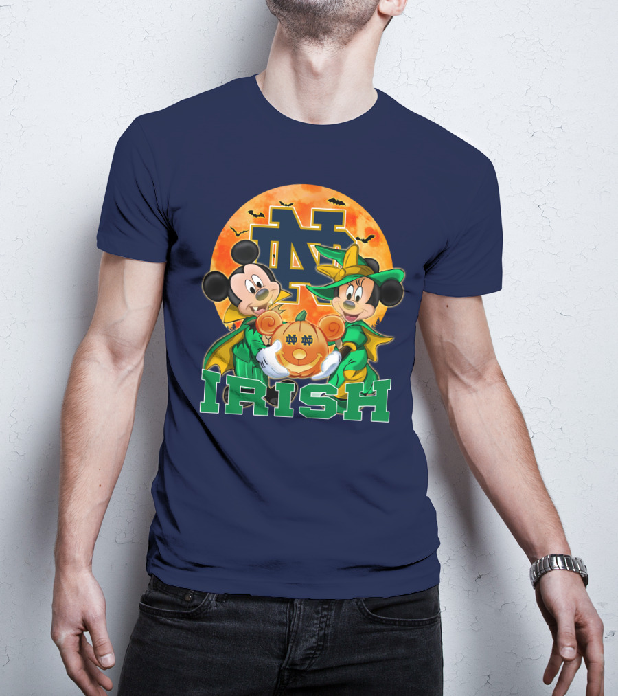 Notre Dame Fighting Irish Mickey Mouse Minnie Mouse Halloween Irish Pumpkin T-Shirt