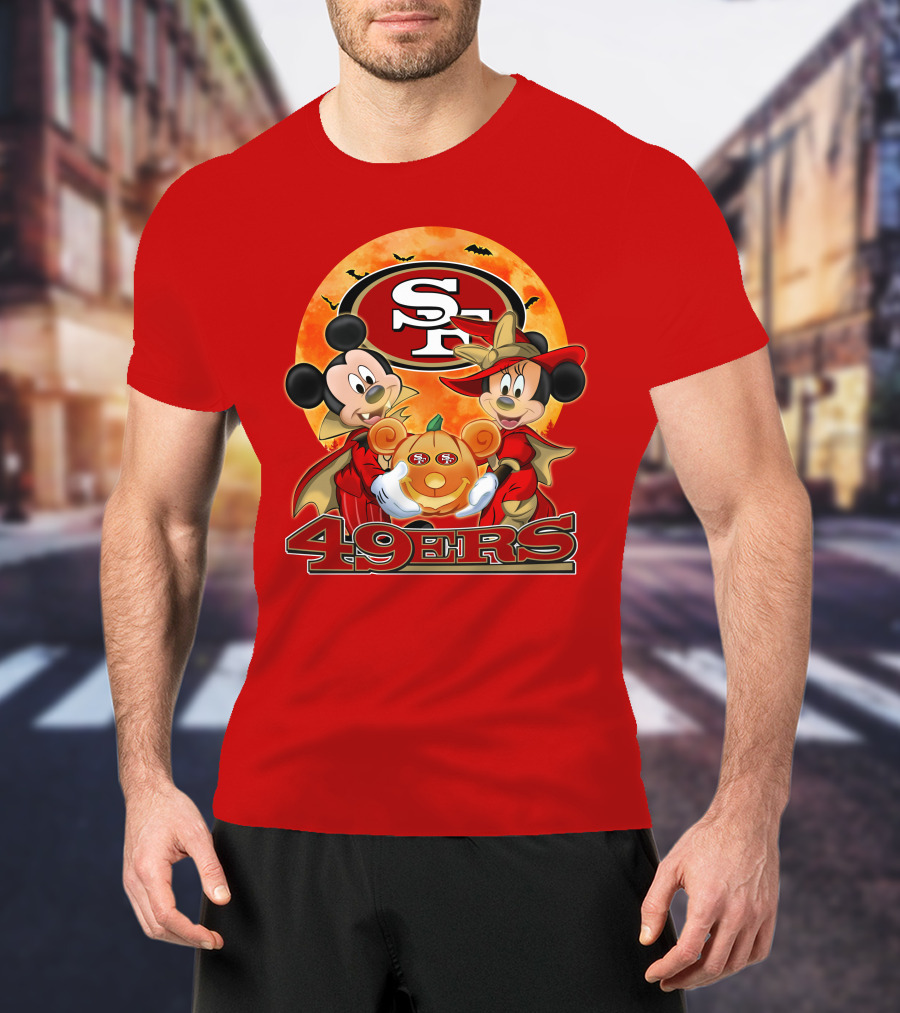 San Francisco 49ers Mickey Mouse Minnie Mouse Halloween Pumpkin T-Shirt