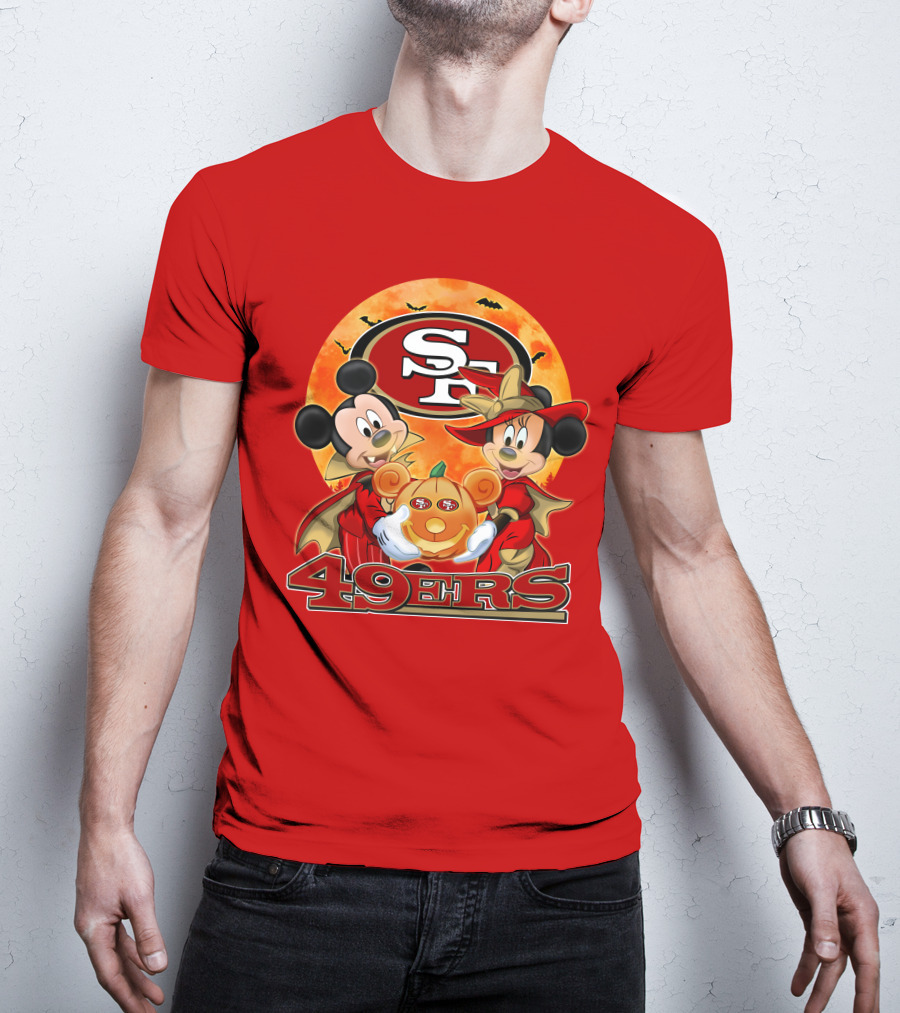 San Francisco 49ers Mickey Mouse Minnie Mouse Halloween Pumpkin T-Shirt