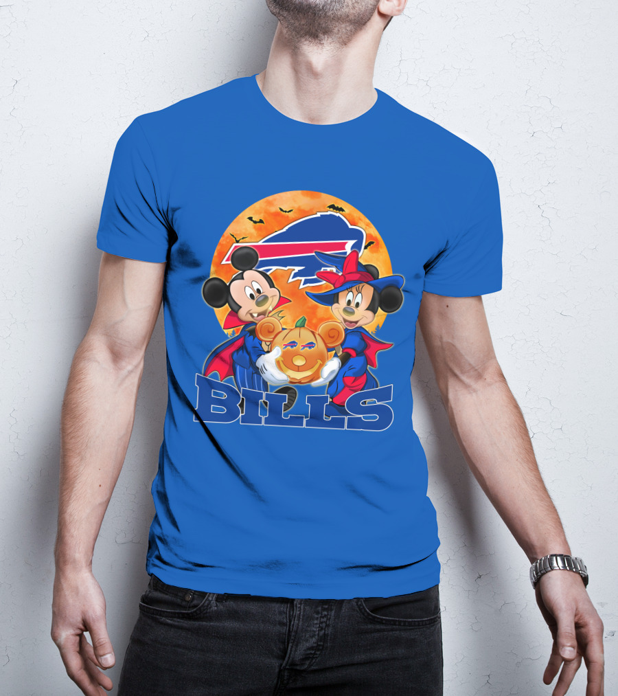 Buffalo Bills Halloween Mickey Mouse And Minnie Mouse Pumpkin T-Shirt