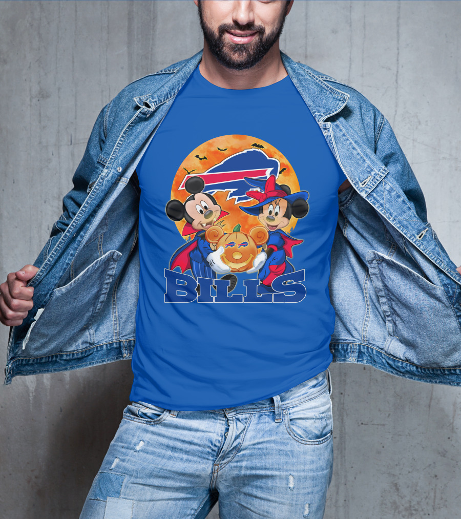 Buffalo Bills Halloween Mickey Mouse And Minnie Mouse Pumpkin T-Shirt