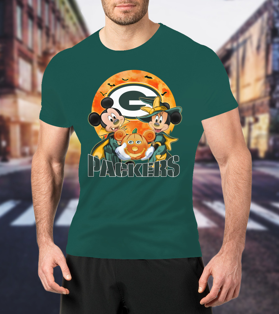 Green Bay Packers Mickey And Minnie Halloween Pumpkin T-Shirt