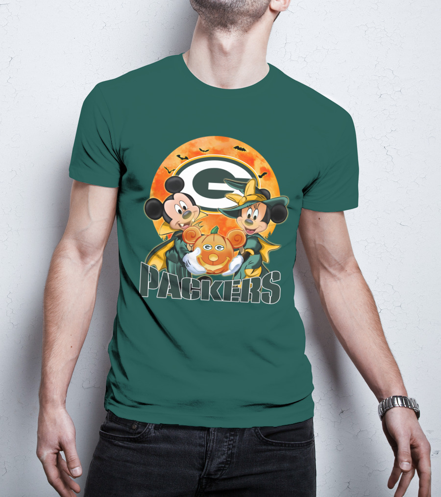 Green Bay Packers Mickey And Minnie Halloween Pumpkin T-Shirt