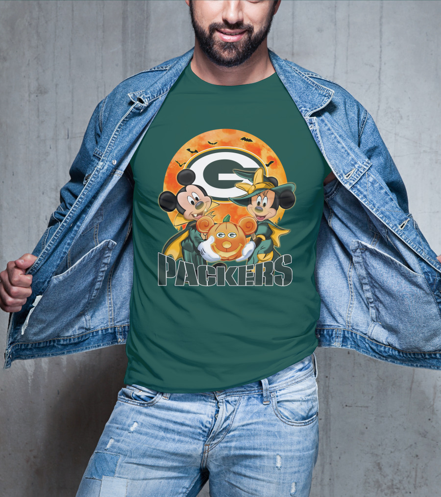 Green Bay Packers Mickey And Minnie Halloween Pumpkin T-Shirt