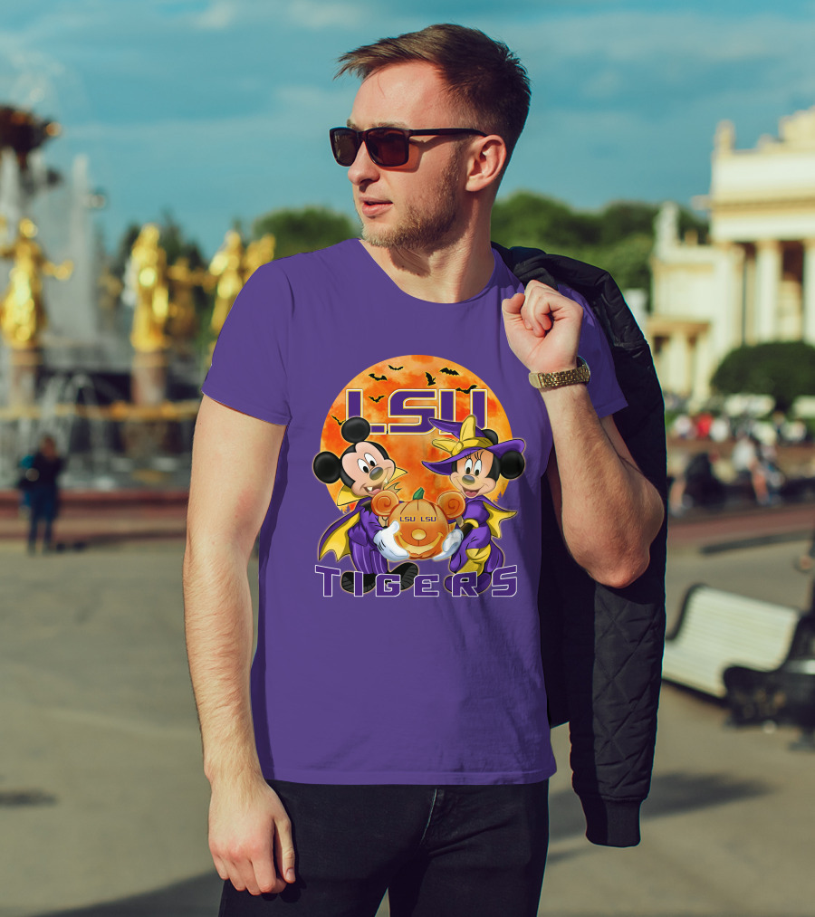 LSU Tigers Mickey Mouse And Minnie Mouse Halloween Pumpkin T-Shirt