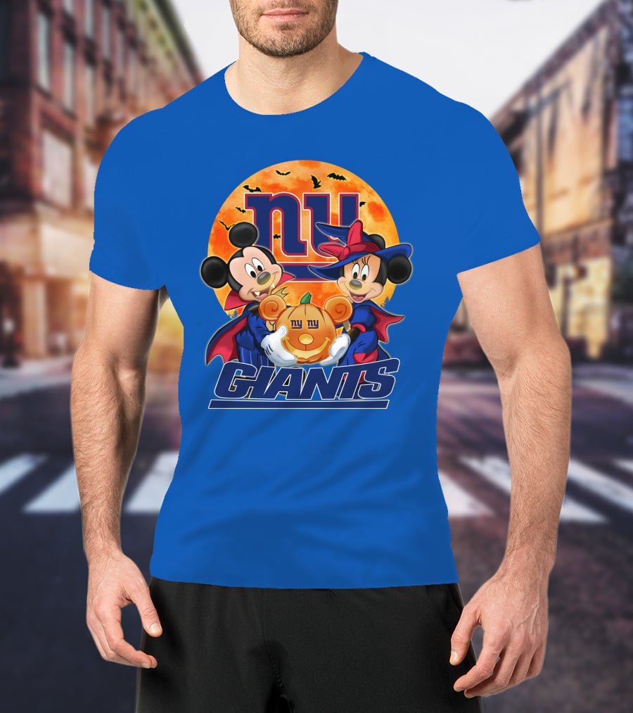 New York Giants Mickey Mouse Minnie Mouse Halloween Pumpkin T-Shirt