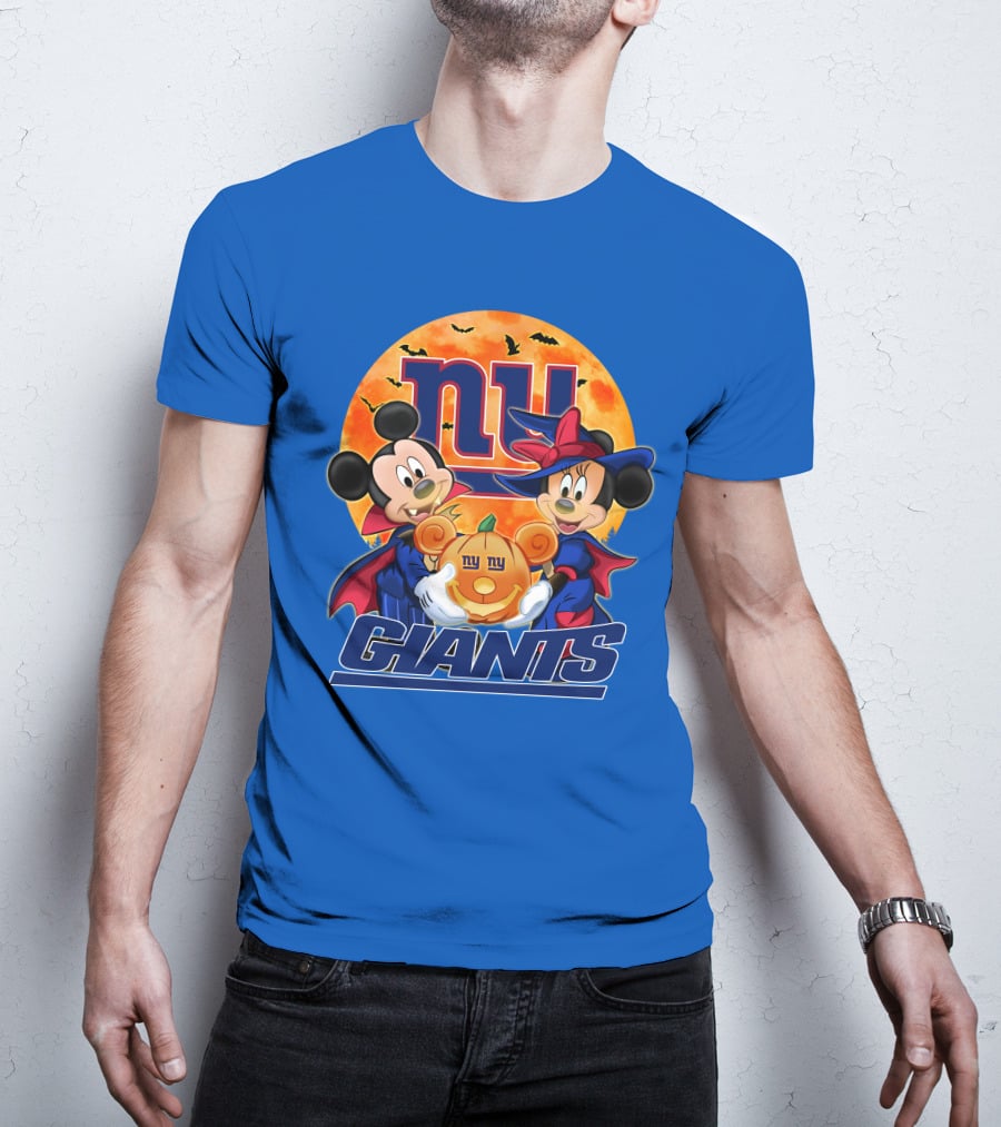 New York Giants Mickey Mouse Minnie Mouse Halloween Pumpkin T-Shirt