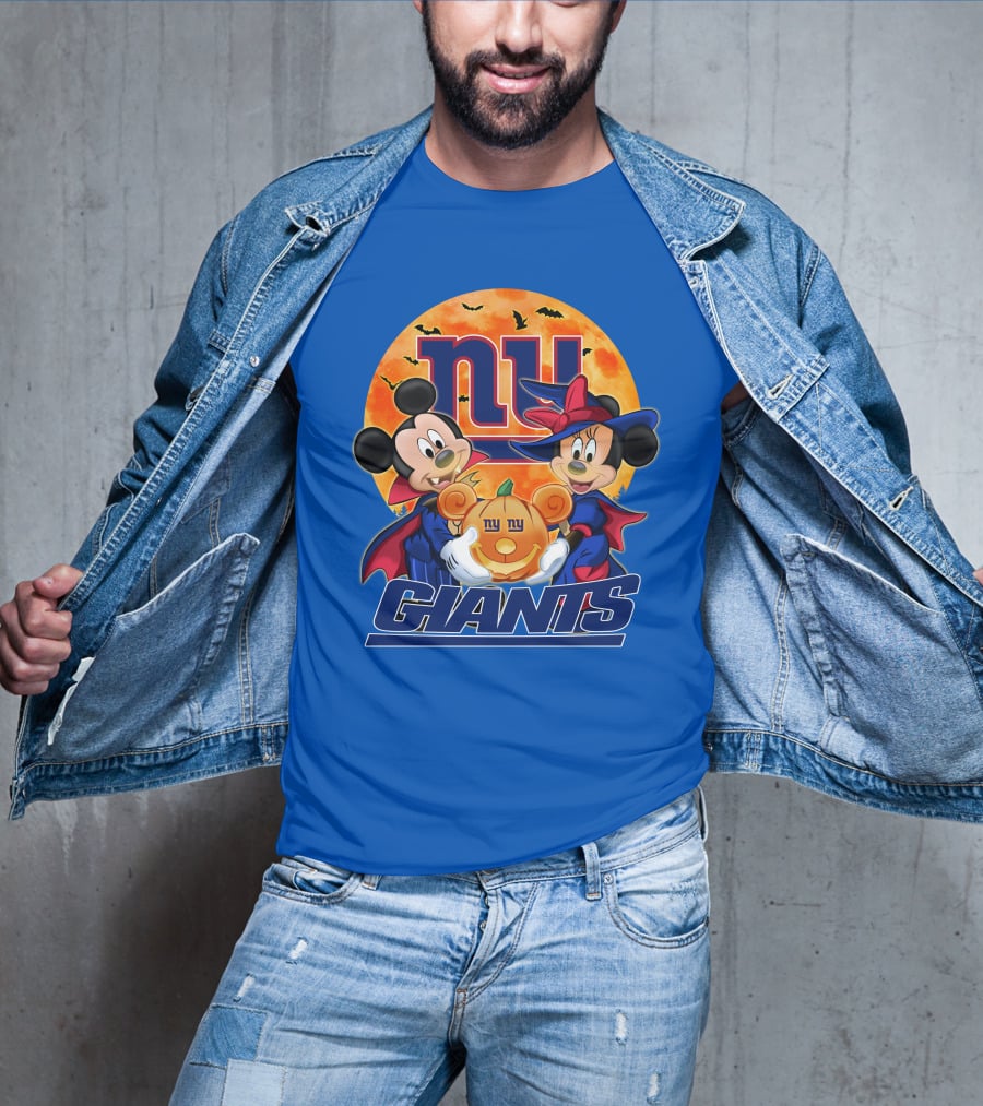 New York Giants Mickey Mouse Minnie Mouse Halloween Pumpkin T-Shirt