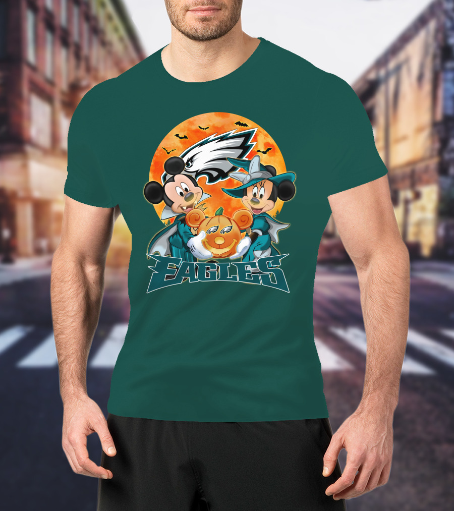 Philadelphia Eagles Mickey And Minnie Halloween Pumpkin T-Shirt