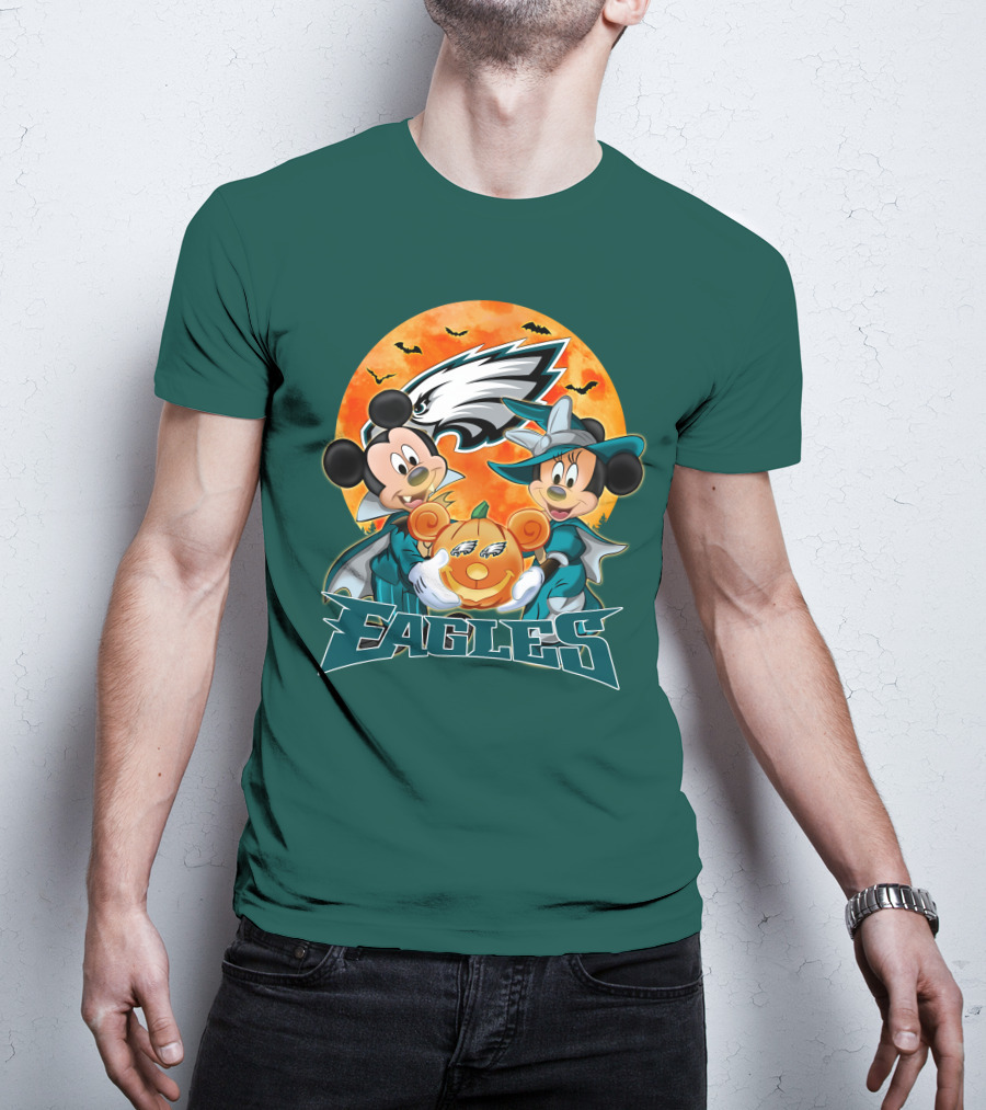 Philadelphia Eagles Mickey And Minnie Halloween Pumpkin T-Shirt