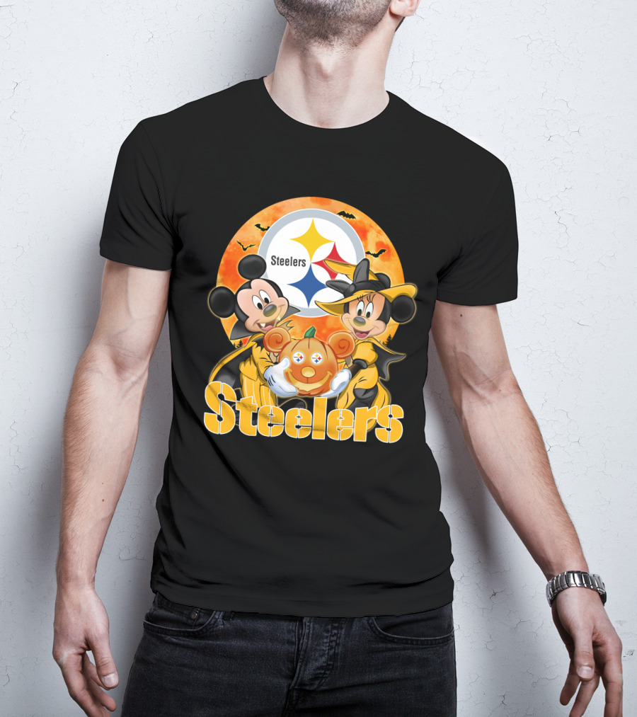 Steelers Mickey Mouse Minnie Mouse Halloween Pumpkin T-Shirt