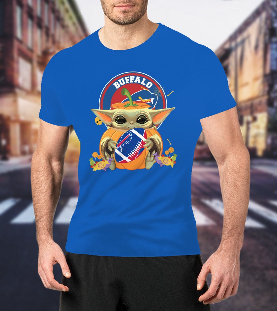 Halloween Pumpkin Baby Yoda Buffalo Bills Football Team Spirit T-Shirt