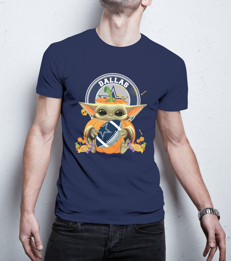 Halloween Pumpkin Baby Yoda Hug Dallas Cowboys Football T-Shirt