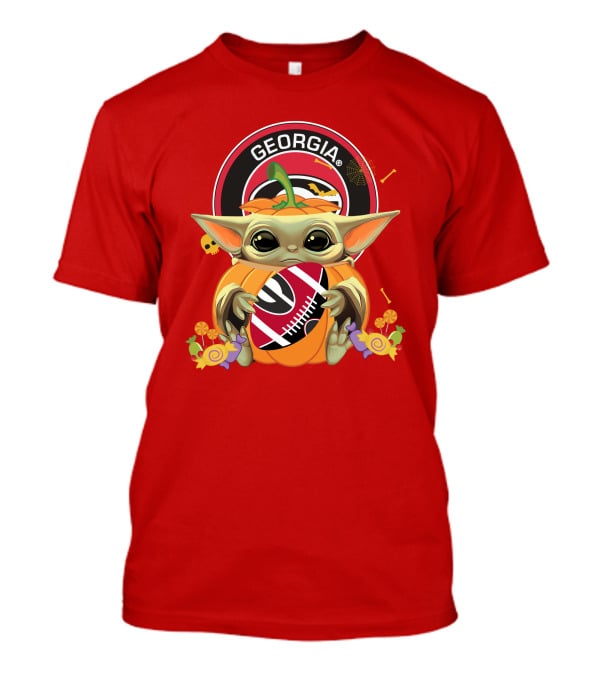 Halloween Pumpkin Baby Yoda Georgia Bulldogs Hug T-Shirt