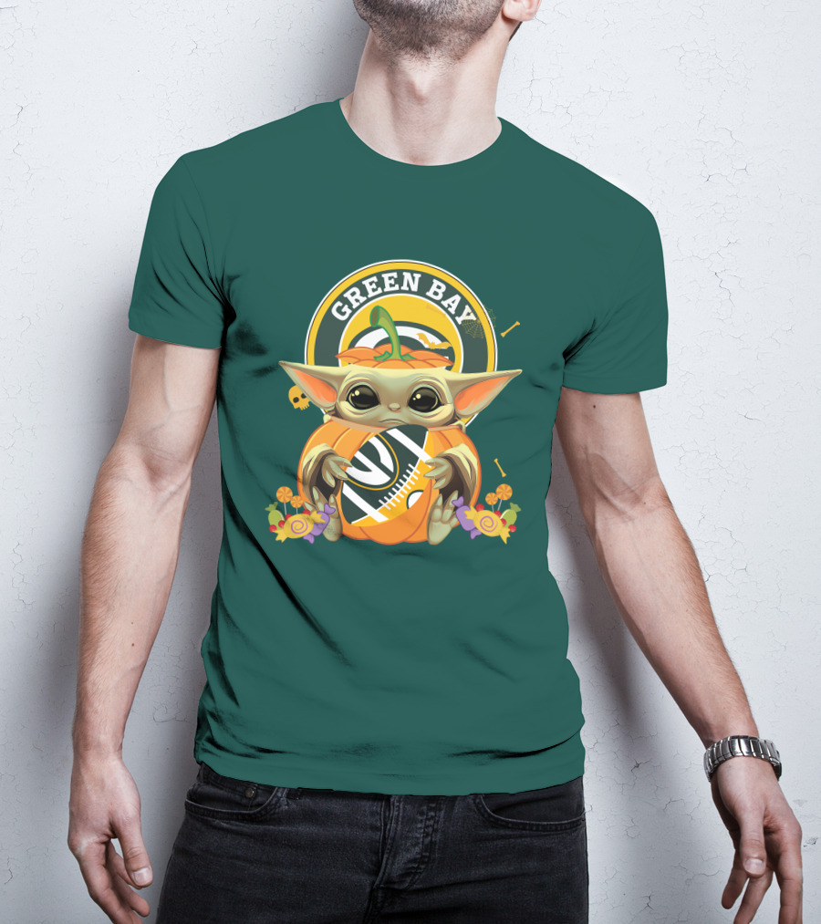 Halloween Pumpkin Baby Yoda Hug Green Bay Packers T-Shirt