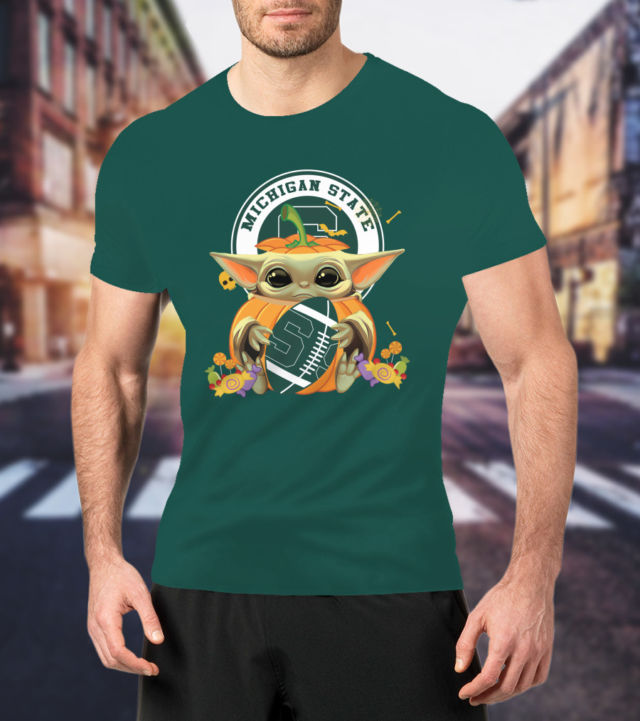 Halloween Pumpkin Baby Yoda Michigan State Spartans T-Shirt