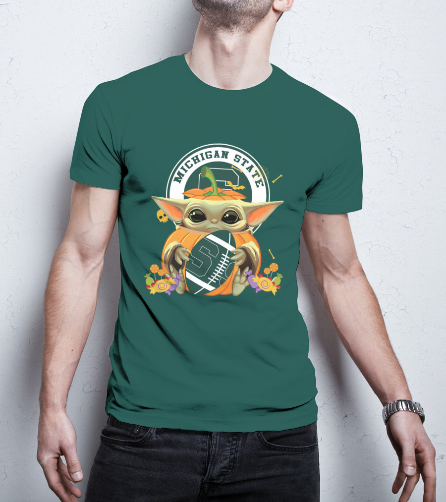 Halloween Pumpkin Baby Yoda Michigan State Spartans T-Shirt
