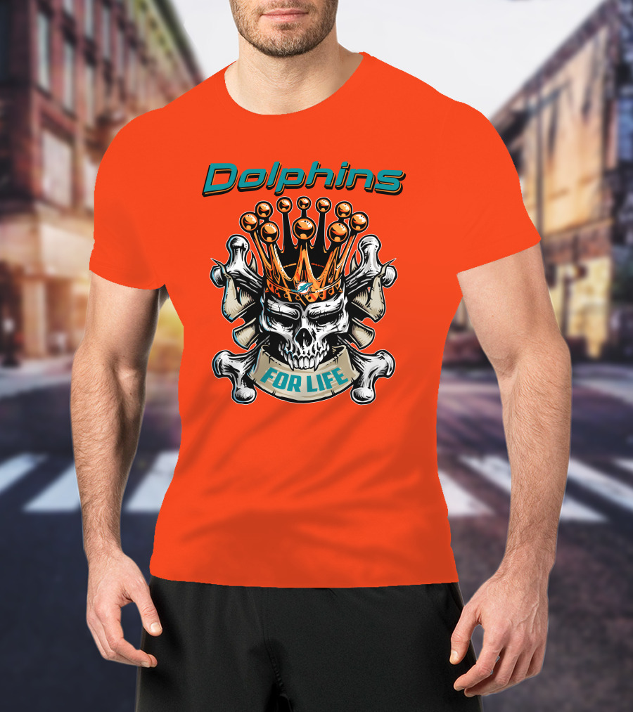 Dolphins Skull King Crown For Life T-Shirt