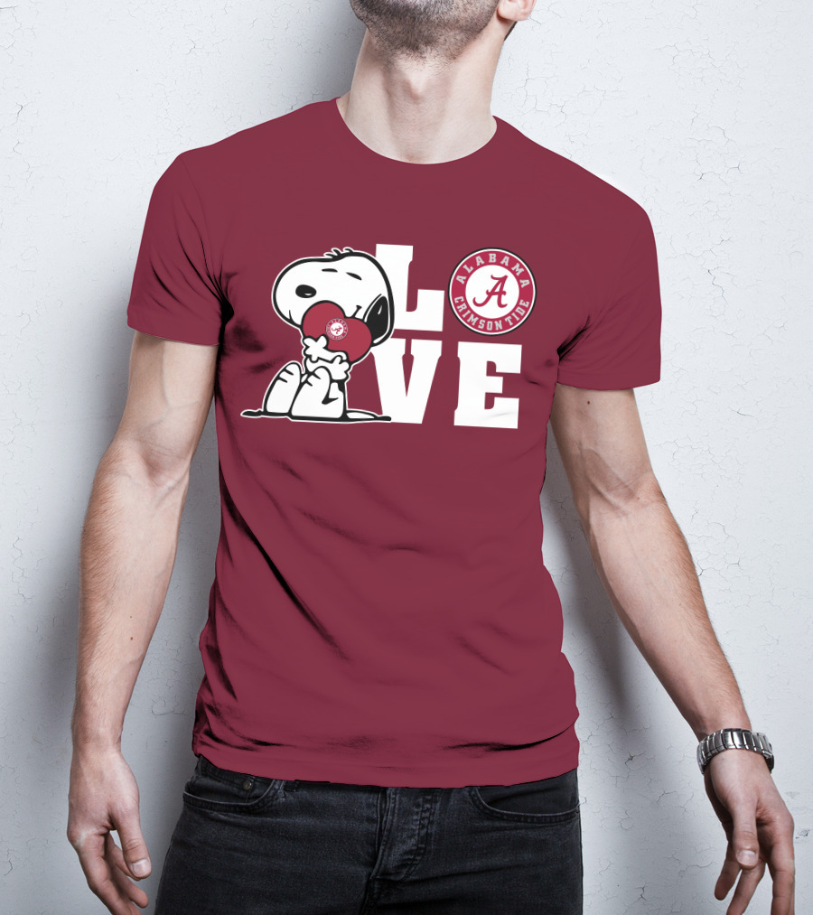 Snoopy Love Alabama Crimson Tide Football T-Shirt