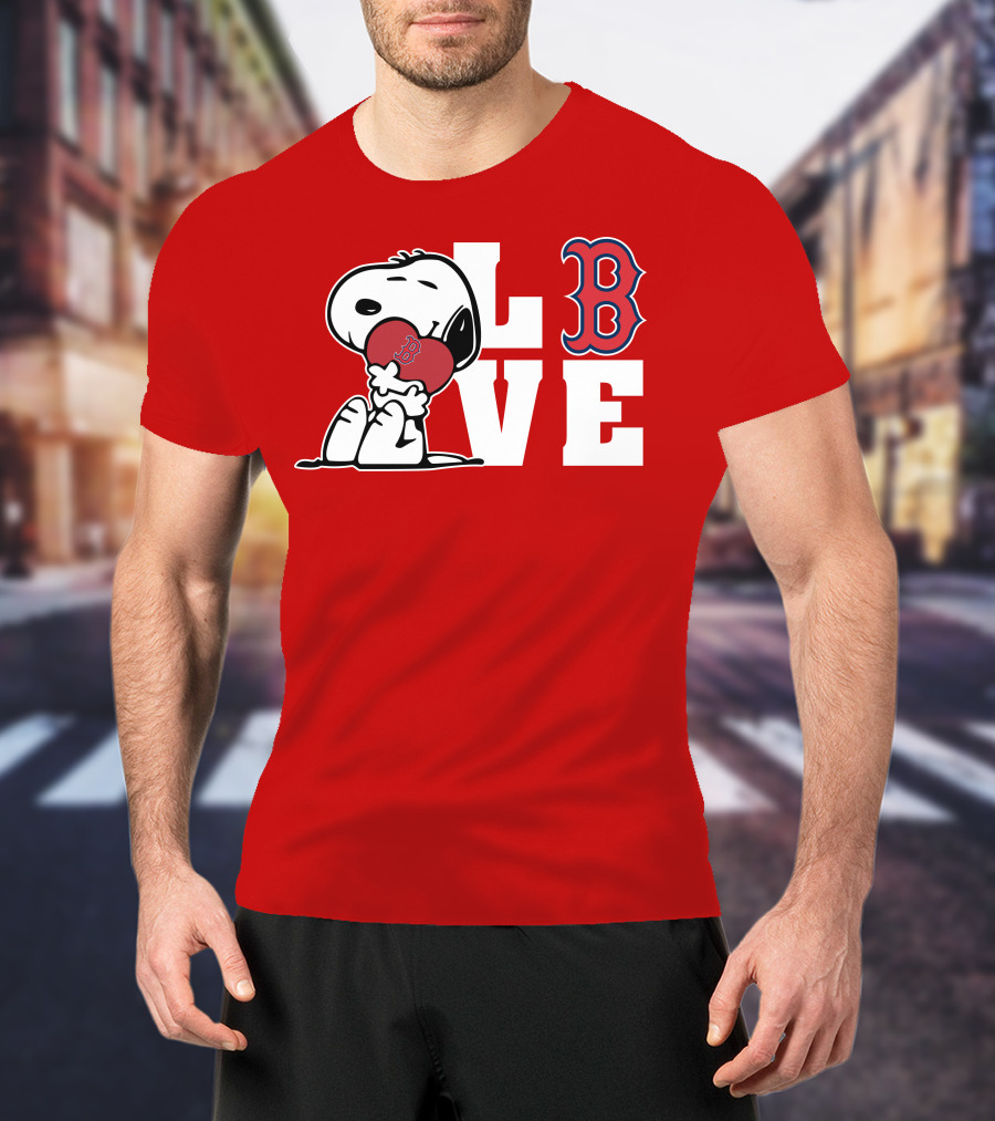 Snoopy Love Boston Red Sox B Logo Peanuts Baseball T-Shirt