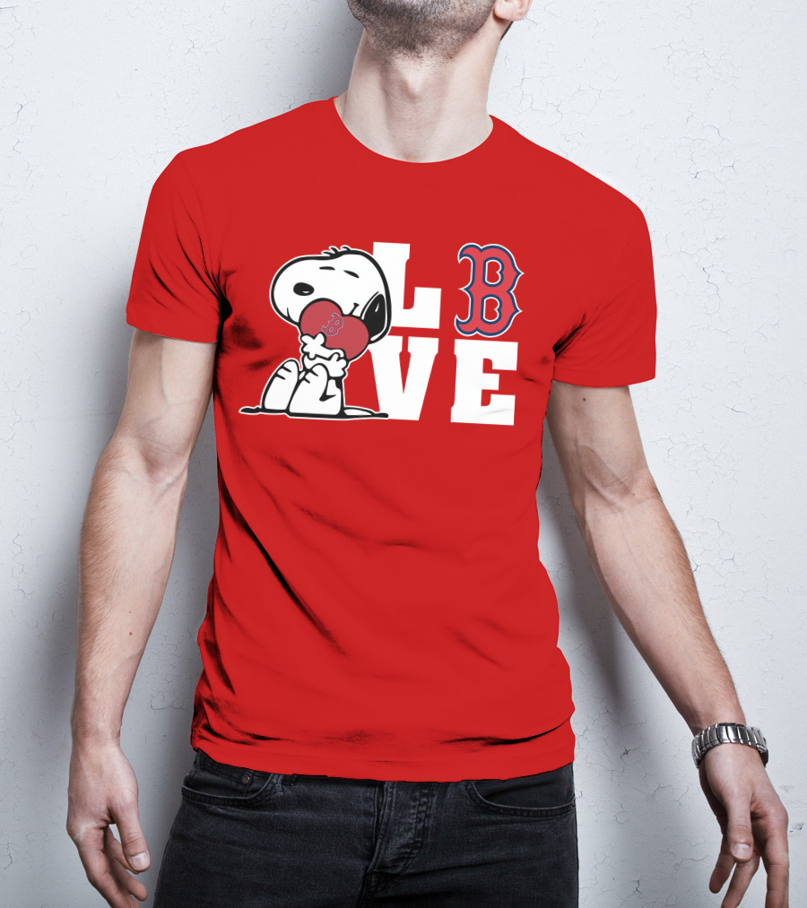 Snoopy Love Boston Red Sox B Logo Peanuts Baseball T-Shirt