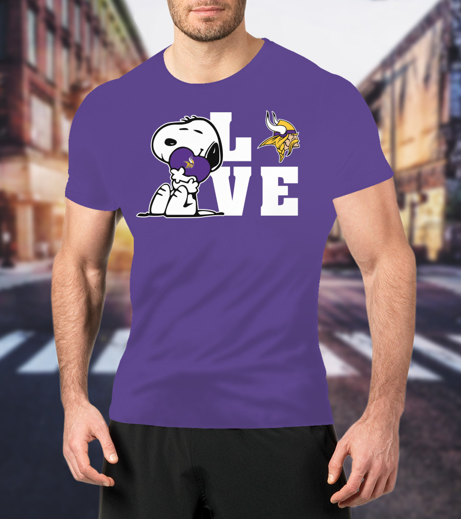 Snoopy Love Minnesota Vikings Logo Heart Hug T-Shirt