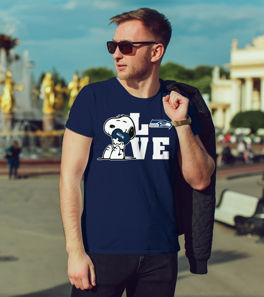 Snoopy Love Seattle Seahawks Heart Hugging Football Fan Peanuts Collaboration T-Shirt