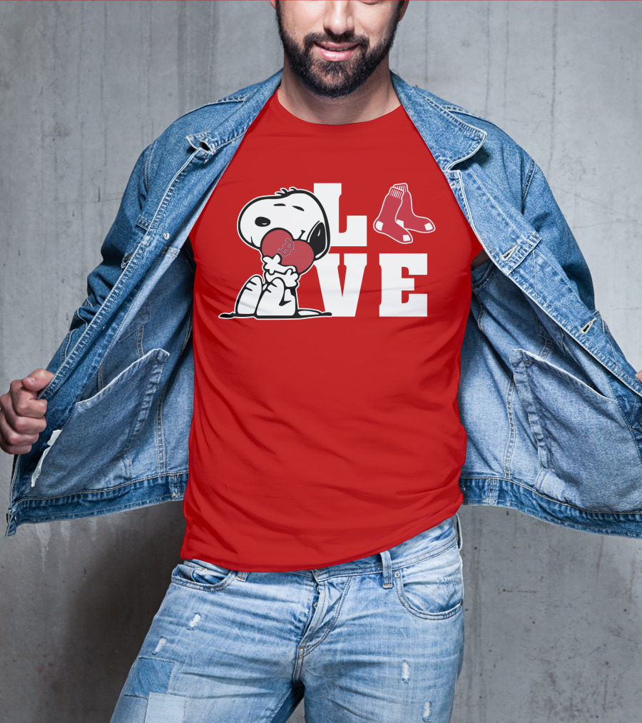 Snoopy Love Boston Red Sox Heart Peanuts Baseball Fan T-Shirt