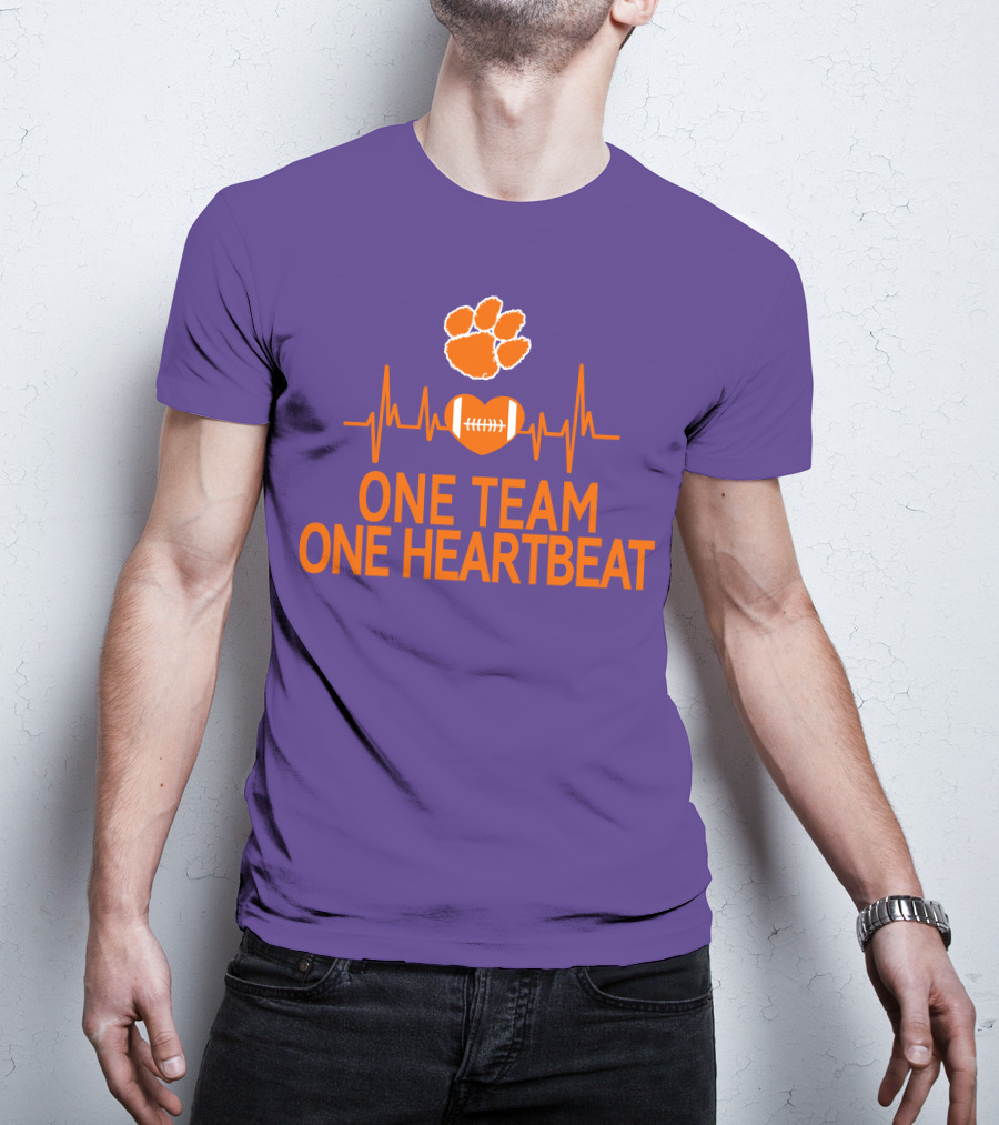 Clemson Tigers One Team One Heartbeat Football Paw Print Heartbeat T-Shirt