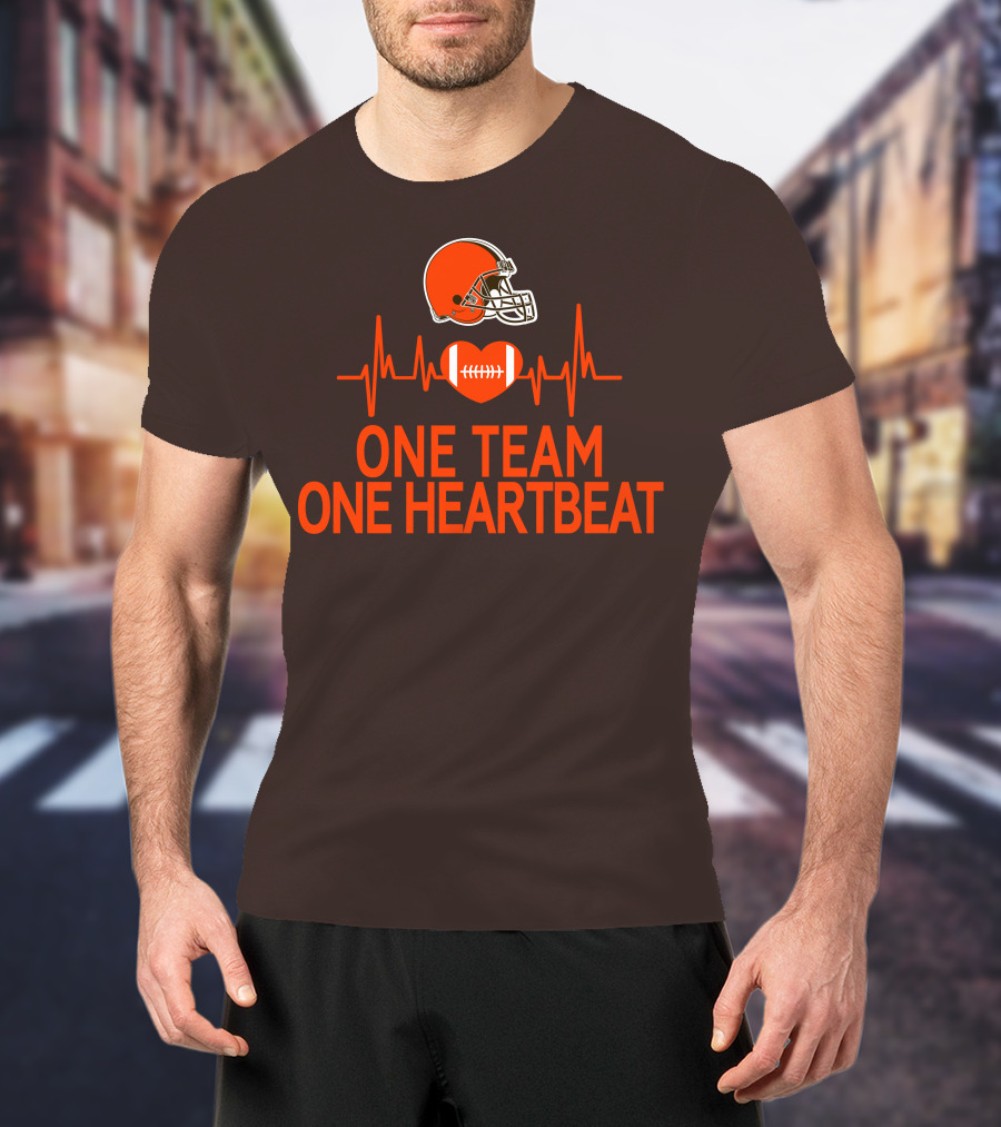 Cleveland Browns Football Helmet One Team One Heartbeat T-Shirt