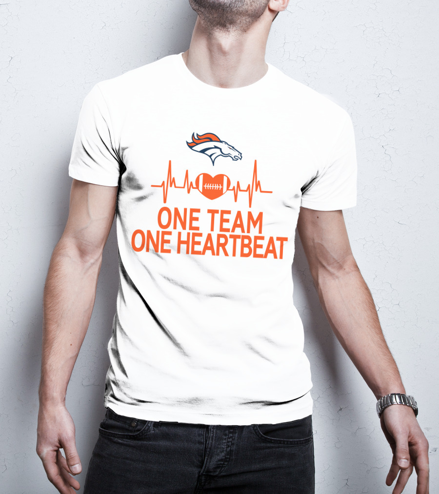 Denver Broncos One Team One Heartbeat Heartbeat Heart Football T-Shirt