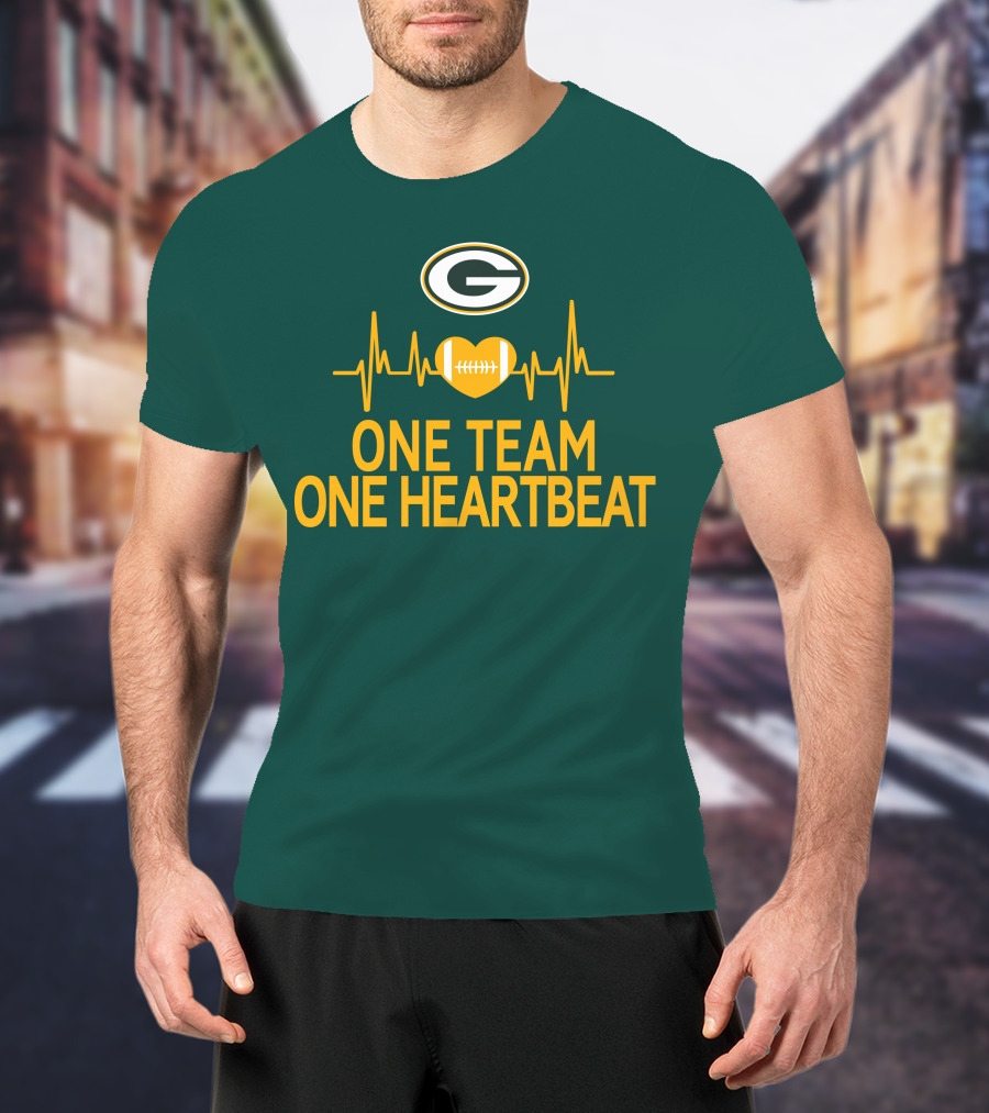 Green Bay Packers Logo Heartbeat Football One Team One Heartbeat T-Shirt