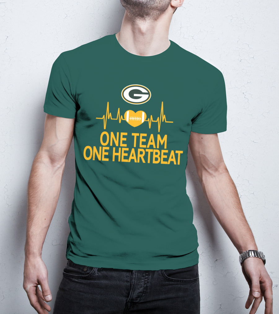Green Bay Packers Logo Heartbeat Football One Team One Heartbeat T-Shirt