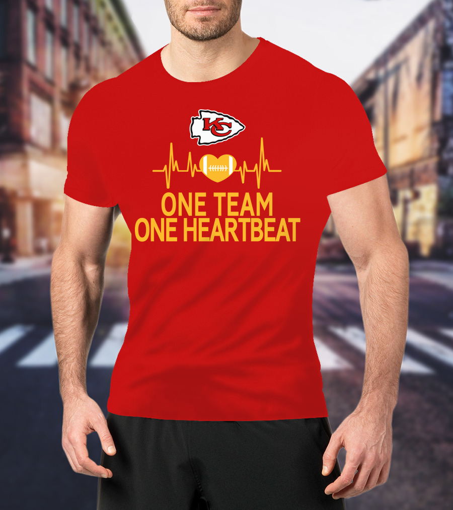 Kansas City Chiefs KC Logo Heartbeat Football One Team One Heartbeat T-Shirt