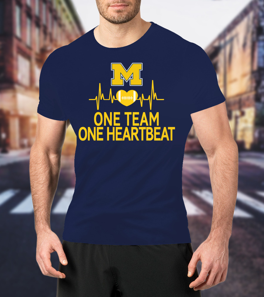 M Michigan Wolverines Football One Team One Heartbeat T-Shirt