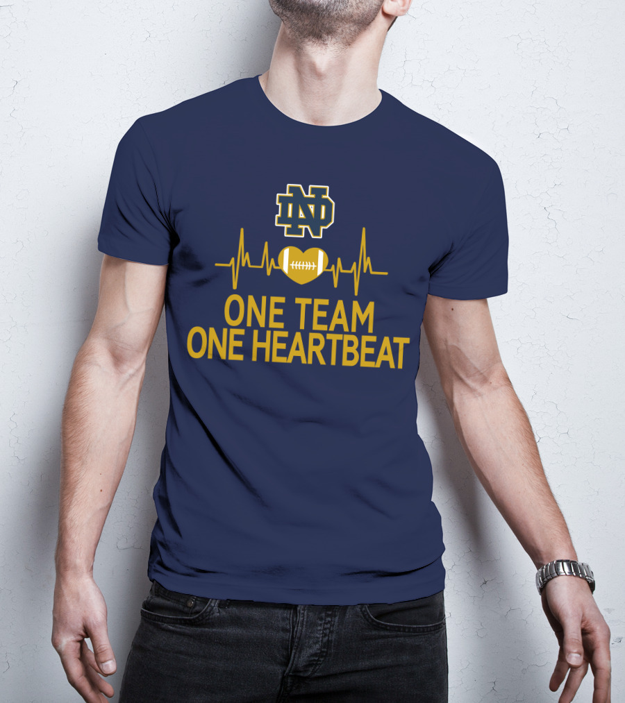 Notre Dame Fighting Irish One Team One Heartbeat Heartbeat Football T-Shirt