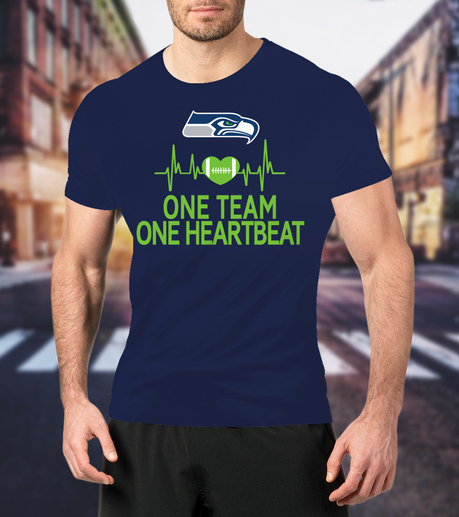 Seattle Seahawks Logo One Team One Heartbeat Football Heartbeat T-Shirt