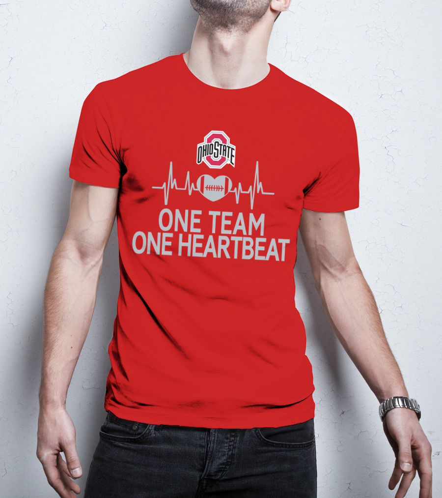 Ohio State Buckeyes Logo One Team One Heartbeat Football Heartbeat Line T-Shirt