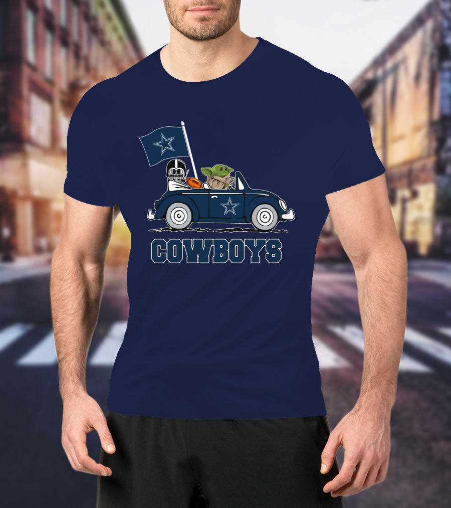 Dallas Cowboys Darth Vader Baby Yoda Driving Star Wars Cowboys Car T-Shirt