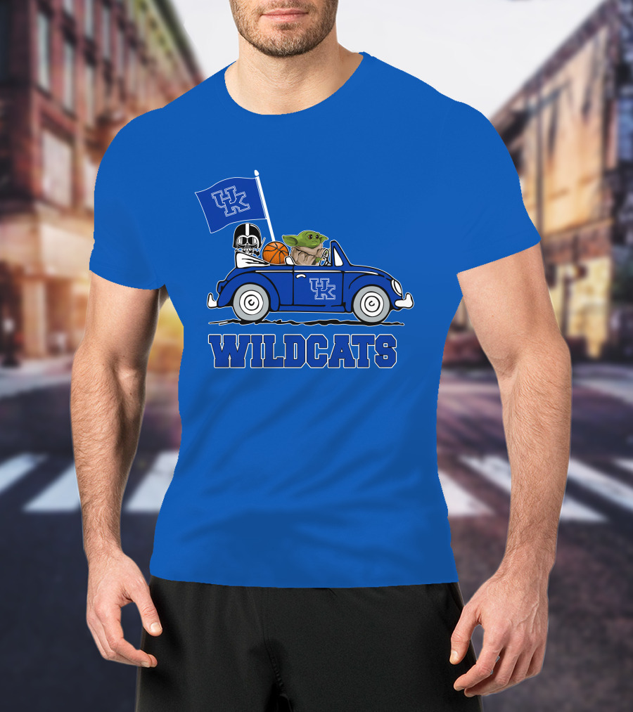 Kentucky Wildcats Darth Vader Baby Yoda Driving UK Flag Basketball Car T-Shirt
